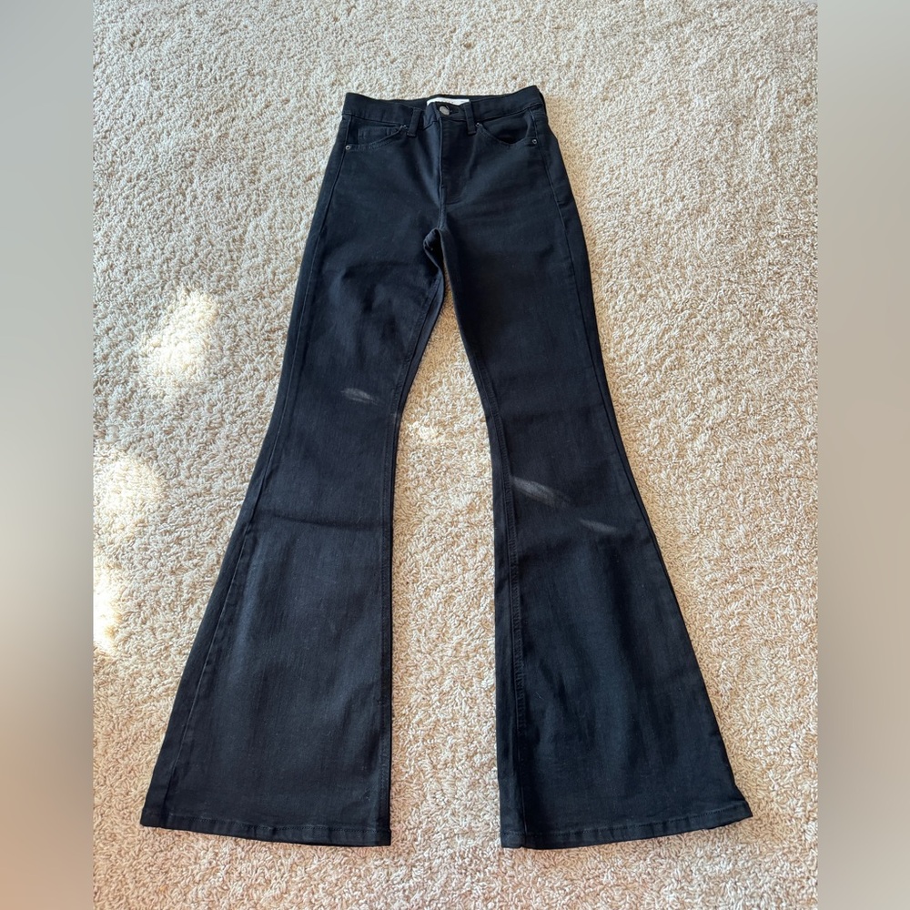 Topshop Black Jamie flare high rise jean in black Size 26